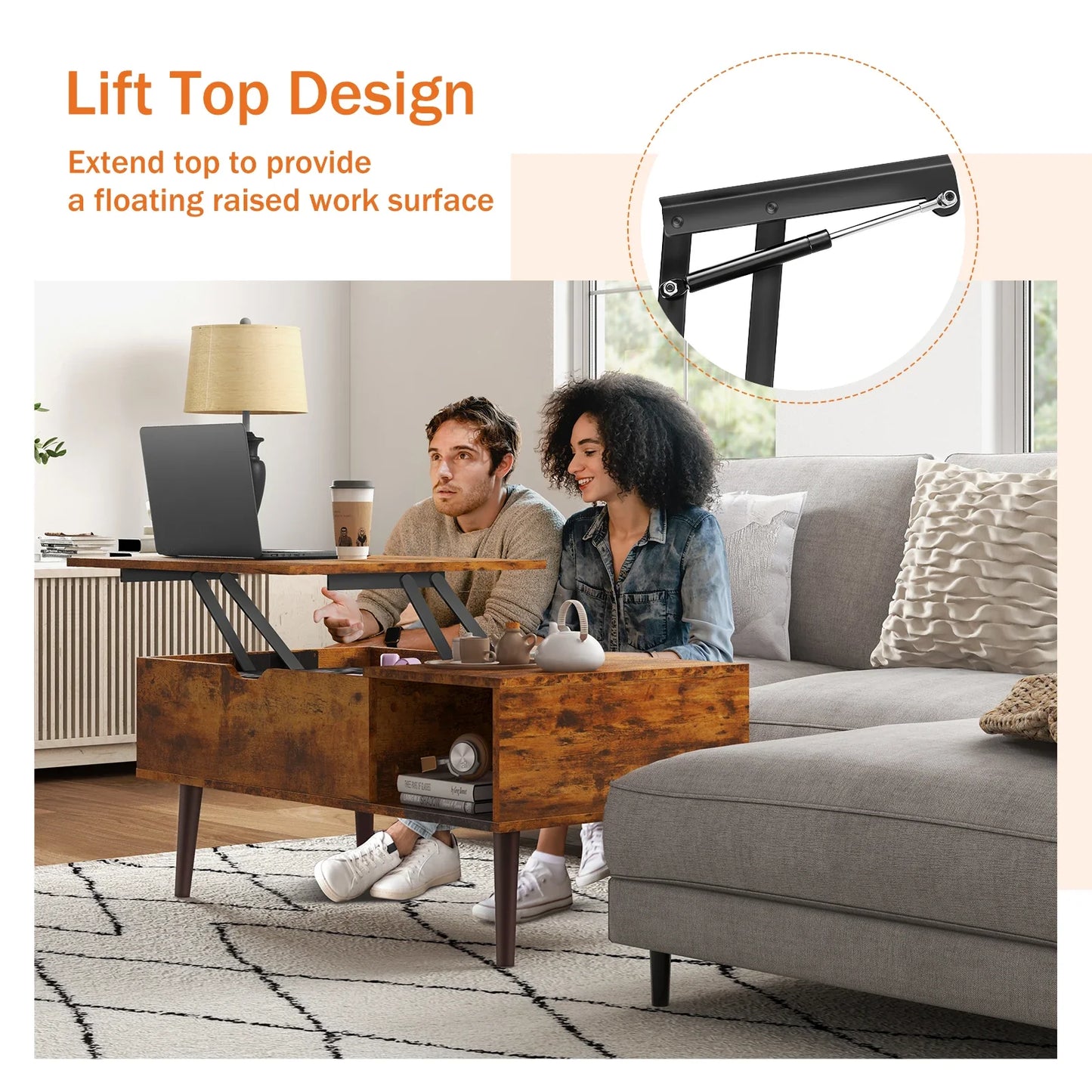 JHK Lift Top Coffee Table With Storage Modern Living Room