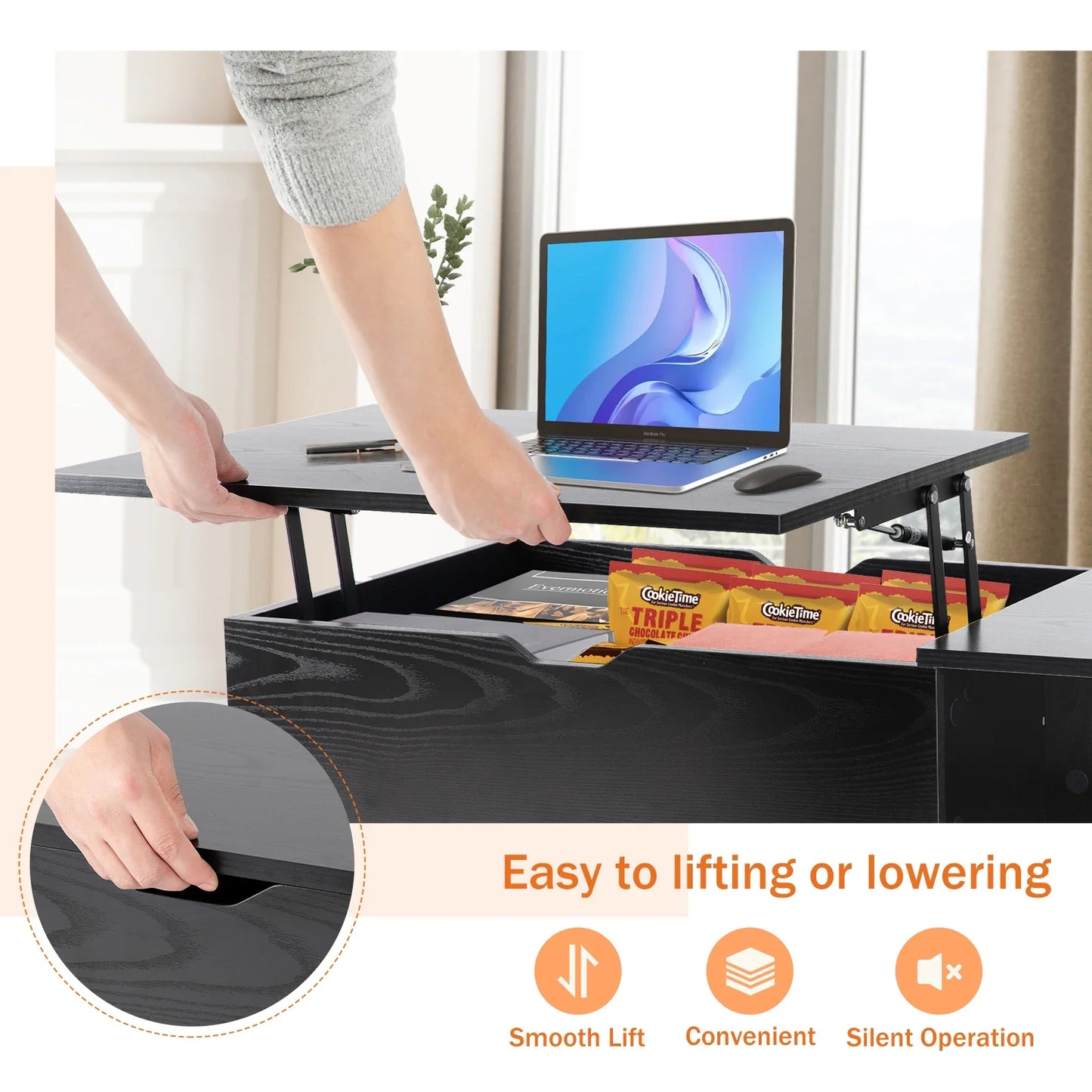 JHK Lift Top Coffee Table With Storage Modern Living Room