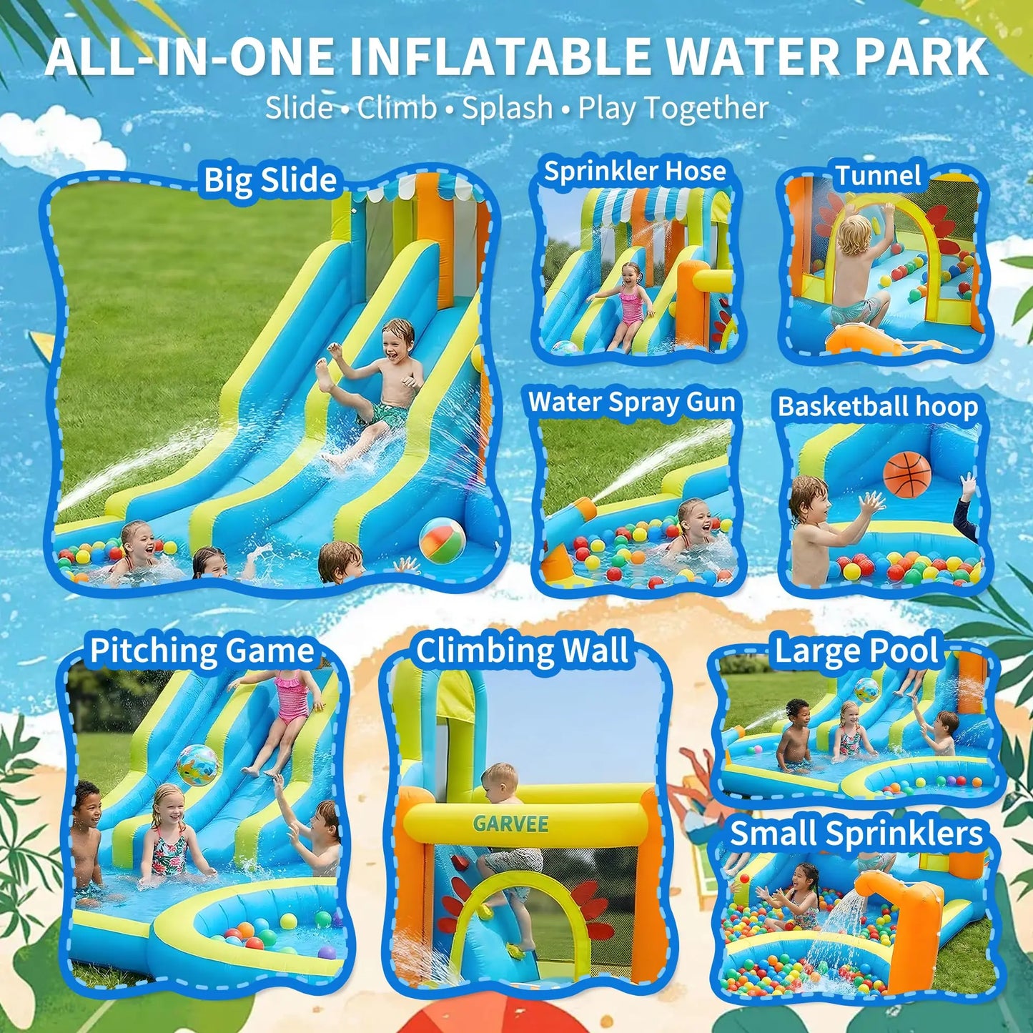 HiMISS Inflatable Water Slide Bounce House 8in1 Backyard