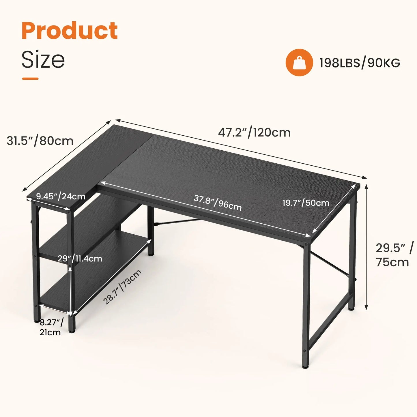JHK L Shaped Desk Computer Desk With Reversible Storage