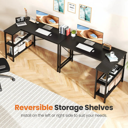 JHK L Shaped Desk Computer Desk With Reversible Storage