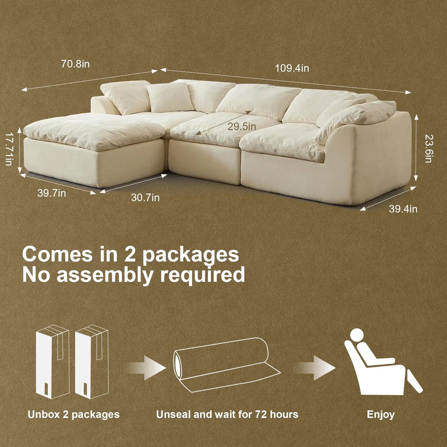 Yeflixvrau Modern Cloud L-Shaped Chenille Sectional Sofa With Ottoman