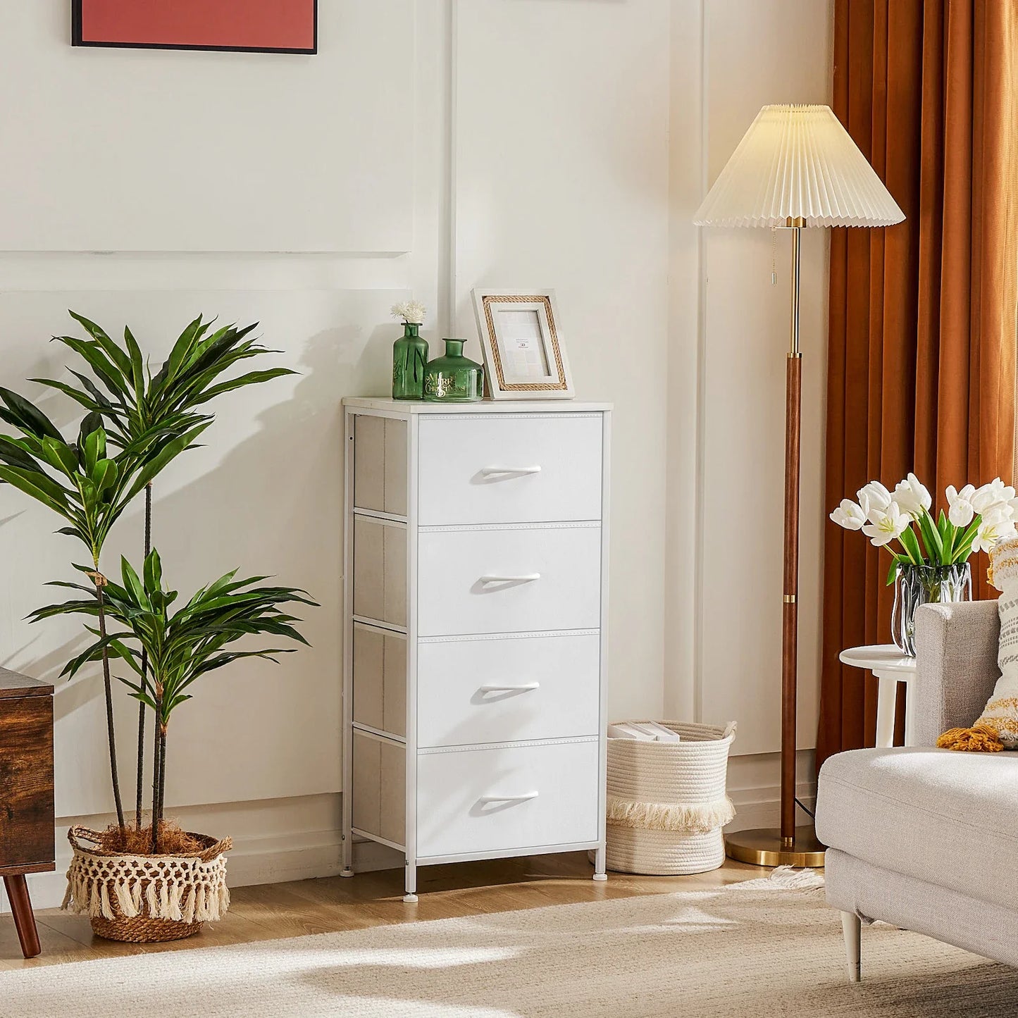JHK Modern Dresser Nightstand With Fabric Drawers Storage Cabinet