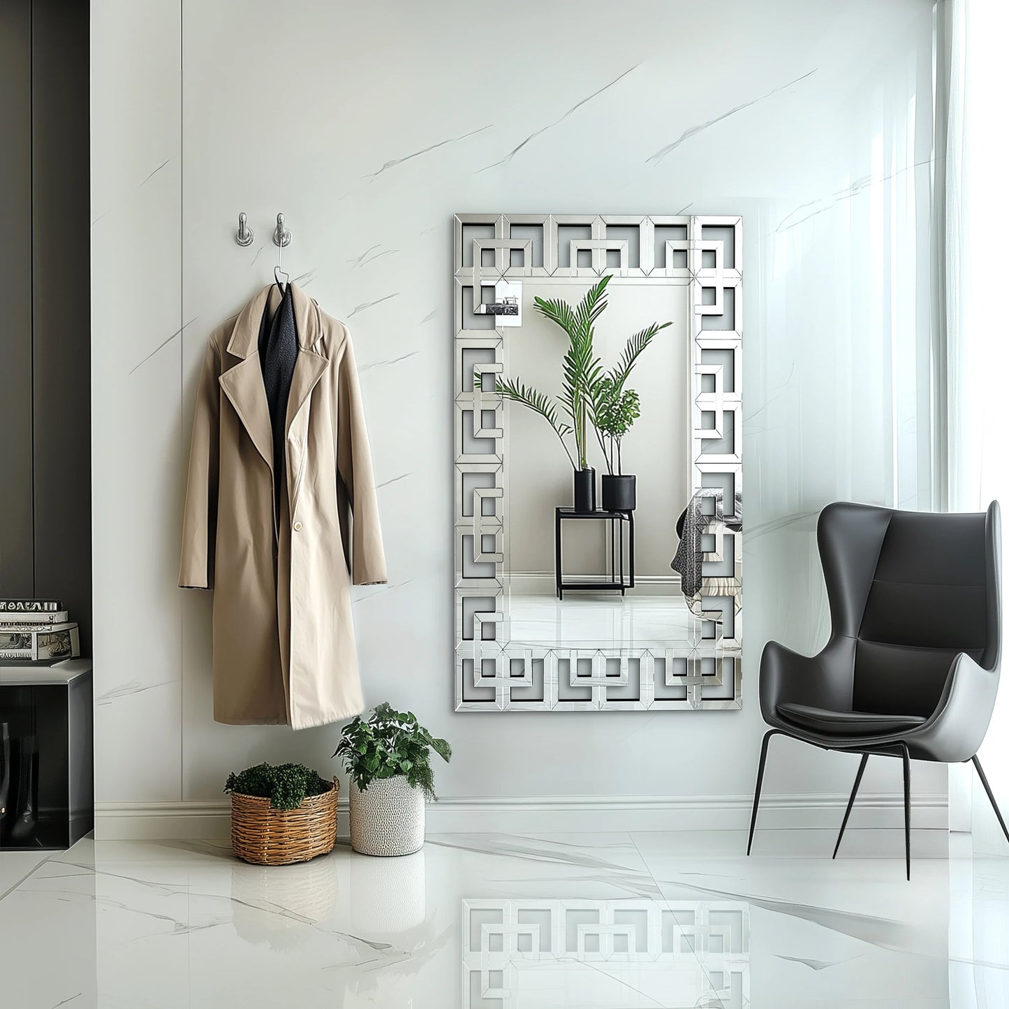 Venetian Art Mirror With Beveled Glass Edge For Living Room