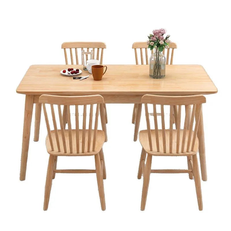 Nordic Solid Wood Dining Table Set 4 6 Chairs Rectangular Natural Wood Finish Small Apartment Home Kitchen Dining Room Furniture