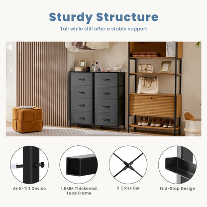 JHK Modern Dresser Nightstand With Fabric Drawers Storage Cabinet