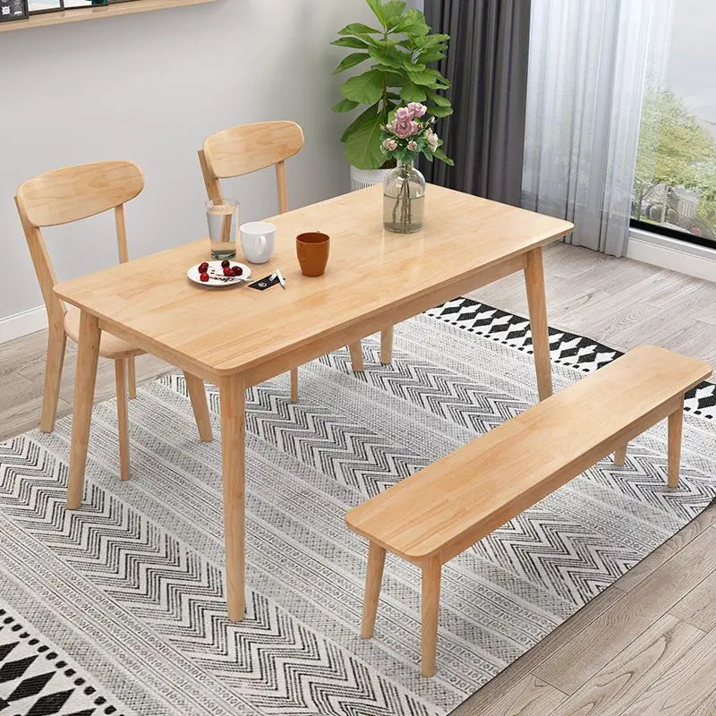 Nordic Solid Wood Dining Table Set 4 6 Chairs Rectangular Natural Wood Finish Small Apartment Home Kitchen Dining Room Furniture