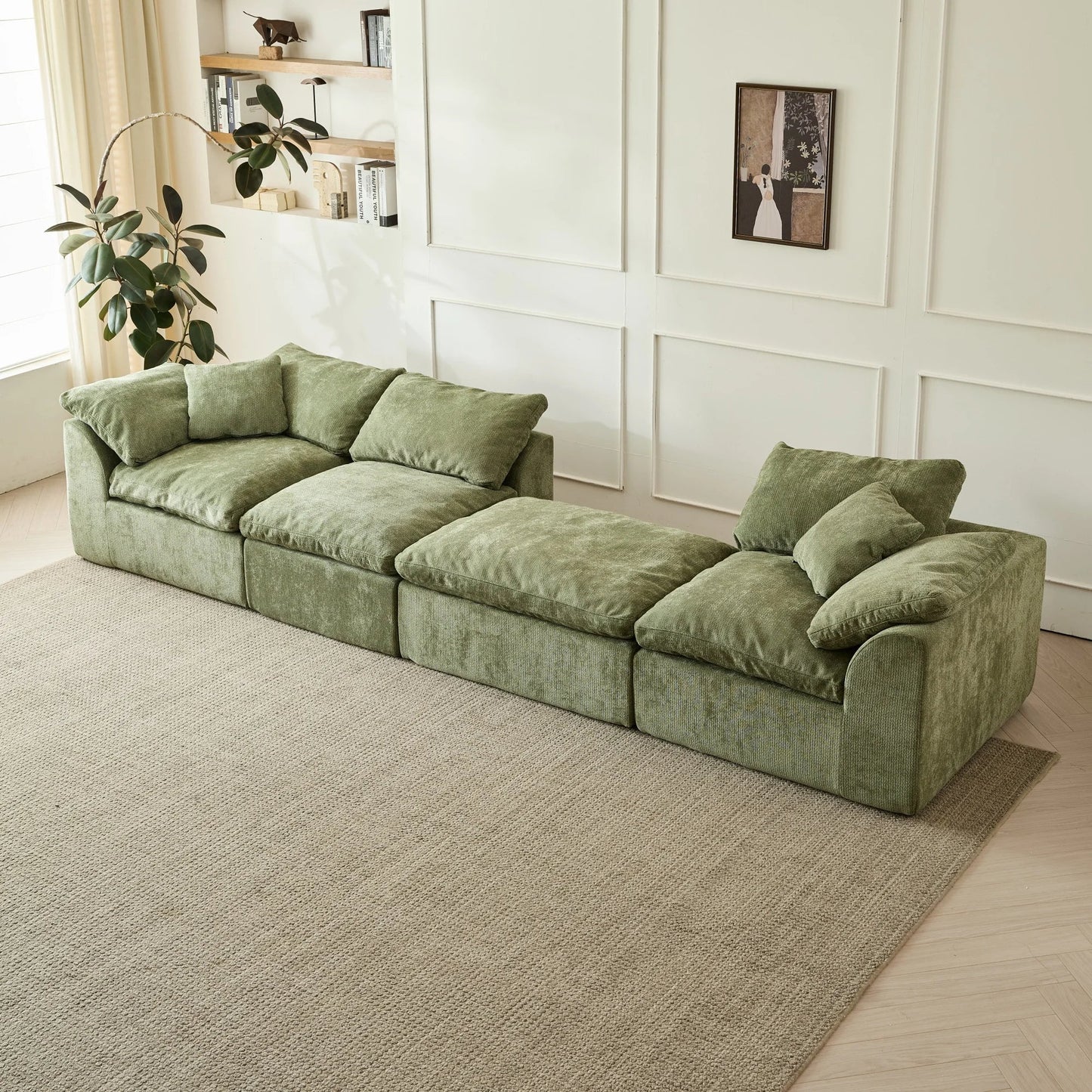 Yeflixvrau Modern Cloud L-Shaped Chenille Sectional Sofa With Ottoman
