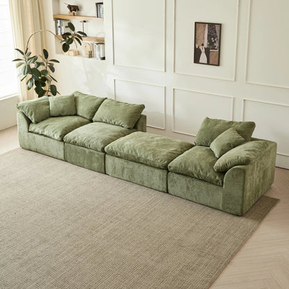 Yeflixvrau Modern Cloud L-Shaped Chenille Sectional Sofa With Ottoman