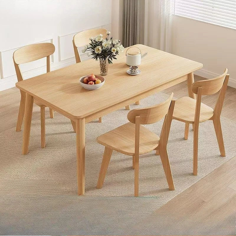 Nordic Solid Wood Dining Table Set 4 6 Chairs Rectangular Natural Wood Finish Small Apartment Home Kitchen Dining Room Furniture