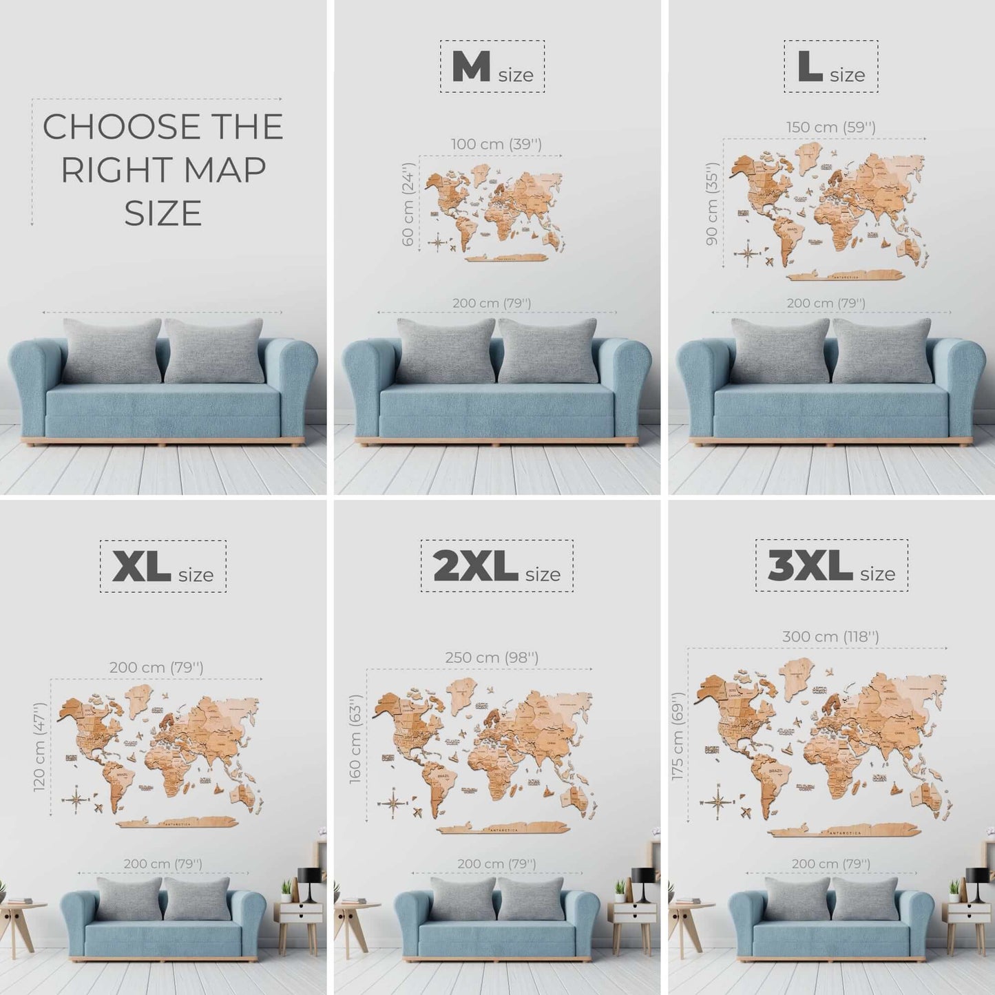 3D Wooden World Map Light