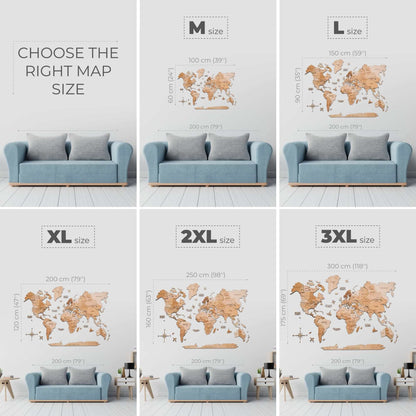 3D Wooden World Map Light