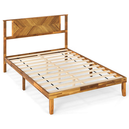 Twin/Full/Queen Size Bed Frame Mid-Century Acacia Wood Platform Bed with Headboard