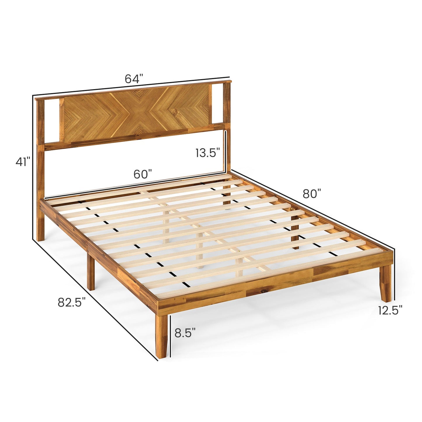Twin/Full/Queen Size Bed Frame Mid-Century Acacia Wood Platform Bed with Headboard