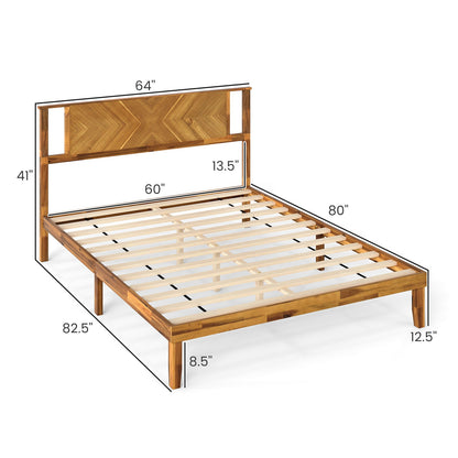 Twin/Full/Queen Size Bed Frame Mid-Century Acacia Wood Platform Bed with Headboard