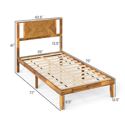 Twin/Full/Queen Size Bed Frame Mid-Century Acacia Wood Platform Bed with Headboard