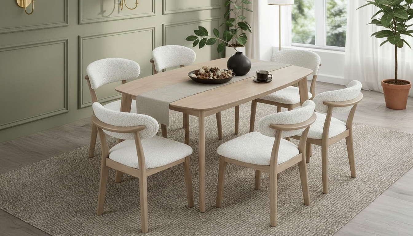 ACTU Scandinavian Dining Table Set with Upholstered Chairs for Small Spaces (Seats 4–6)