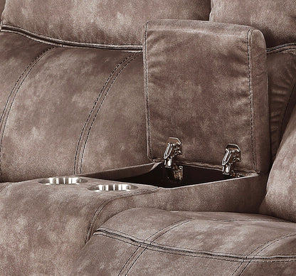 Zubaida Two Tone Chocolate Velvet Recliner Loveseat w/USB Port & Console