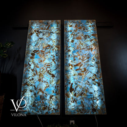 Argentina Blue Onyx Mosaic Wall Panels | Luxury Backlit Stone Wall Art