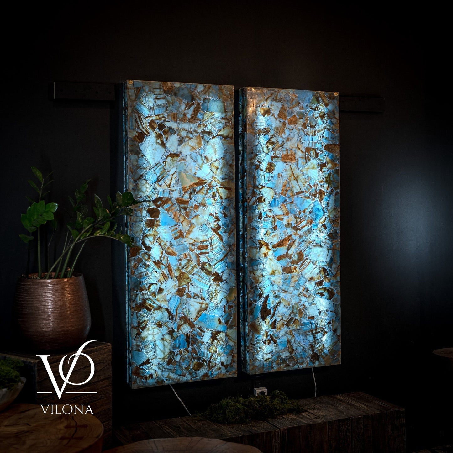 Argentina Blue Onyx Mosaic Wall Panels | Luxury Backlit Stone Wall Art