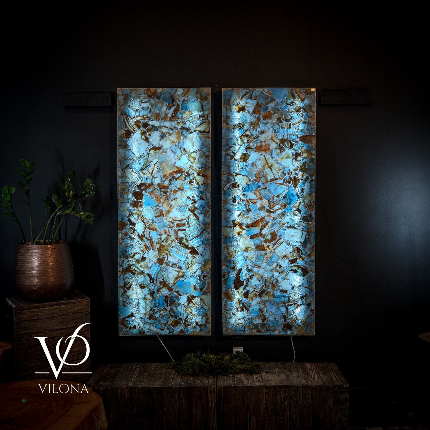 Argentina Blue Onyx Mosaic Wall Panels | Luxury Backlit Stone Wall Art