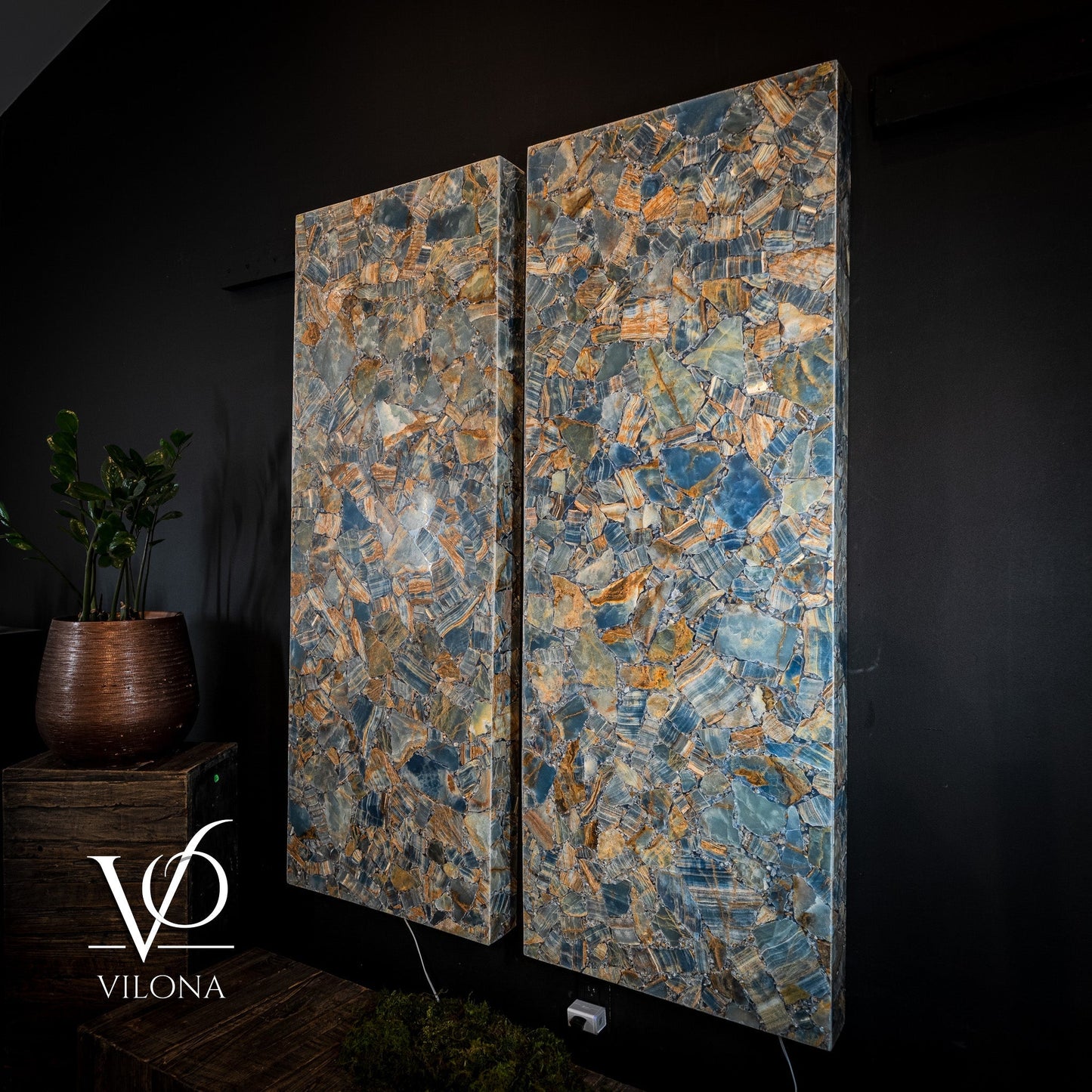 Argentina Blue Onyx Mosaic Wall Panels | Luxury Backlit Stone Wall Art