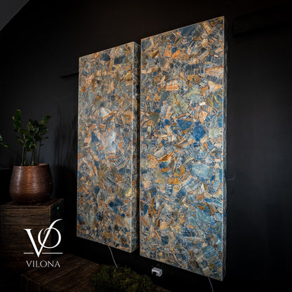 Argentina Blue Onyx Mosaic Wall Panels | Luxury Backlit Stone Wall Art