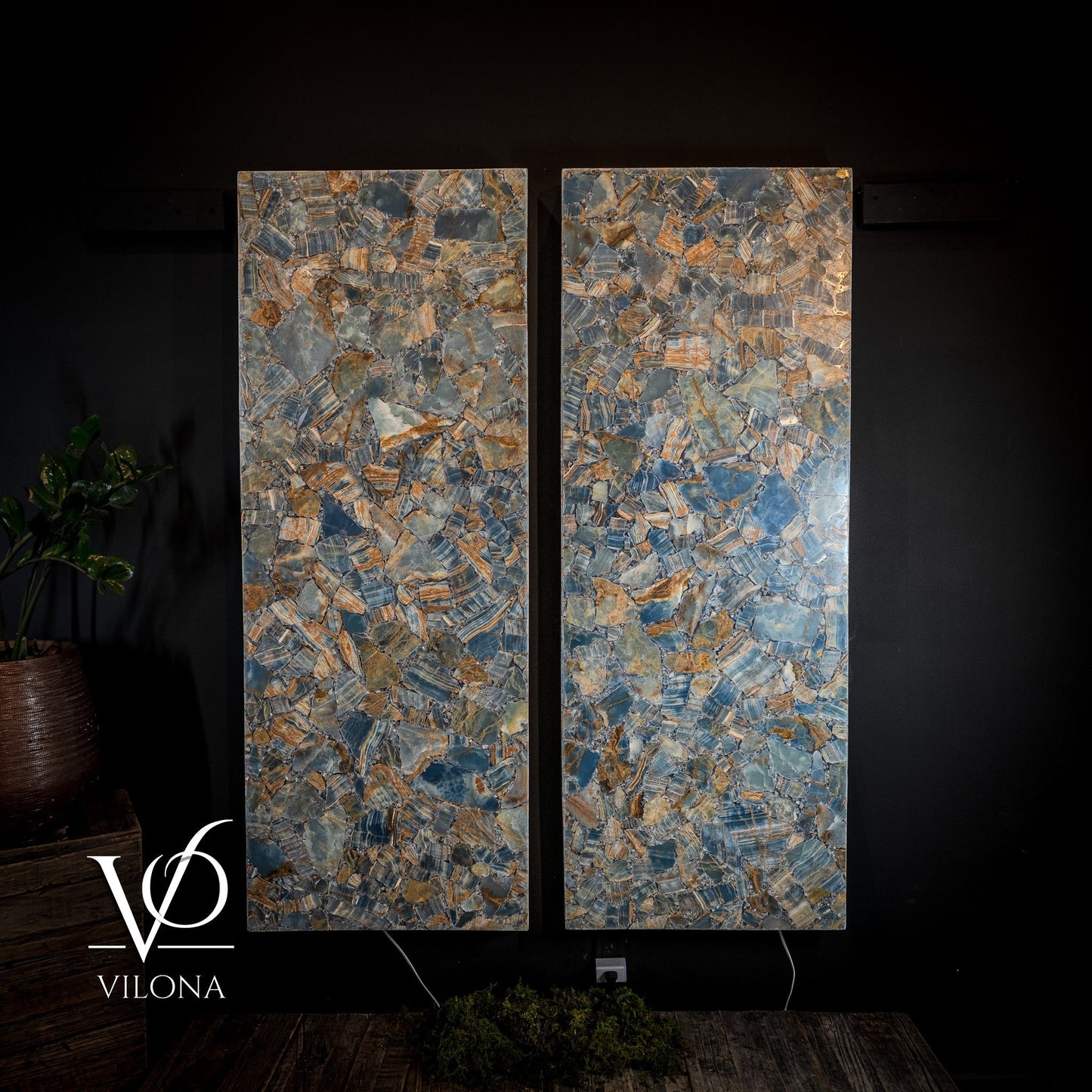 Argentina Blue Onyx Mosaic Wall Panels | Luxury Backlit Stone Wall Art