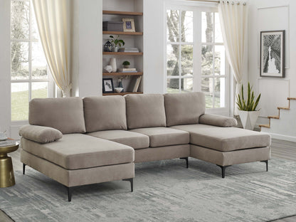 Sectional Sofa U-Shape Polyester Blend Khaki 4-Seat Double Chaise 106x56 In