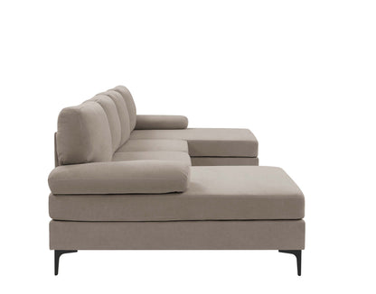 Sectional Sofa U-Shape Polyester Blend Khaki 4-Seat Double Chaise 106x56 In