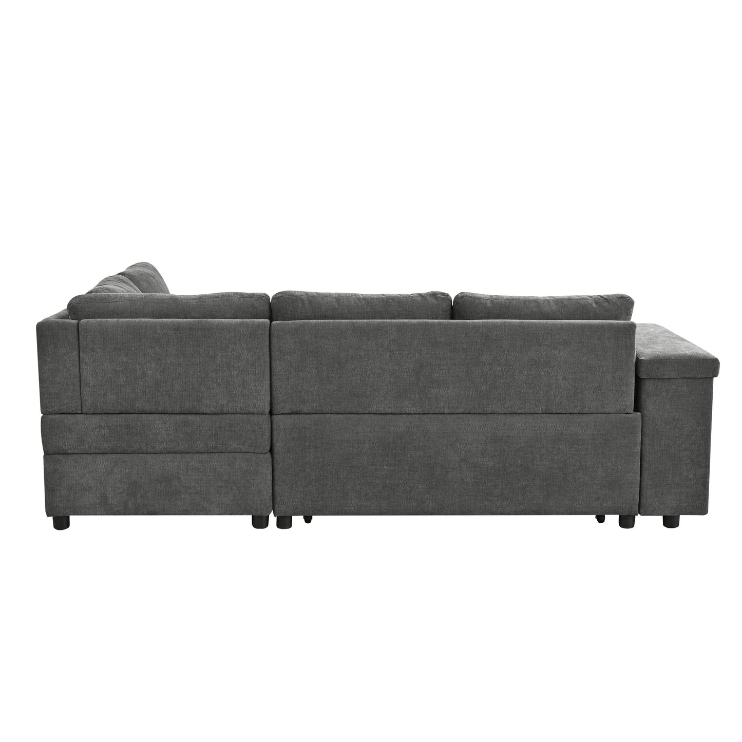 Sectional Sofa L-Shape Pull-Out Sleeper Polyester Gray 3 Seat 91 In