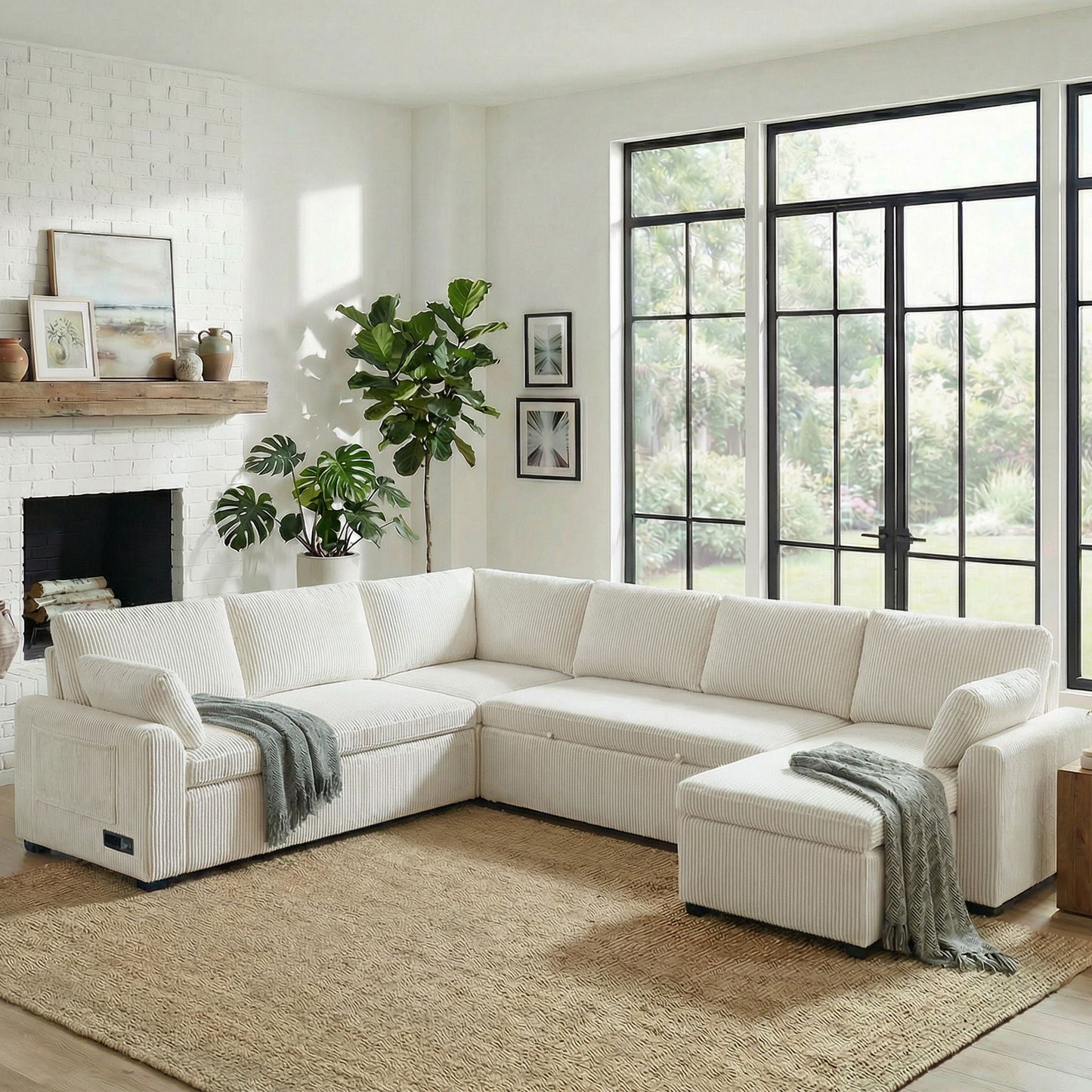 Convertible U-Shaped Sectional Sofa Bed With Reversible Chaise