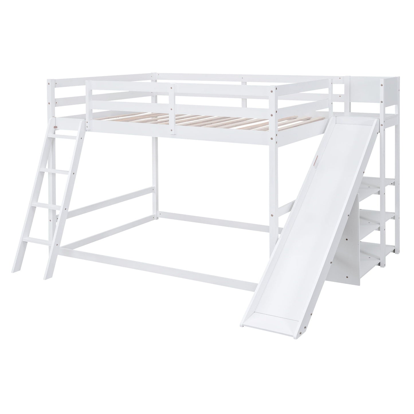 Bunk Bed With Ladder, Slide, And Shelves Pine Wood