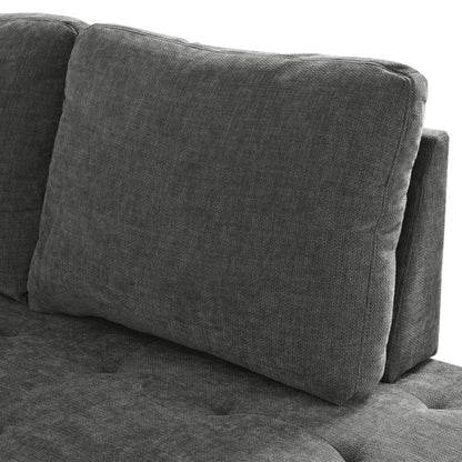 Sectional Sofa L-Shape Pull-Out Sleeper Polyester Gray 3 Seat 91 In