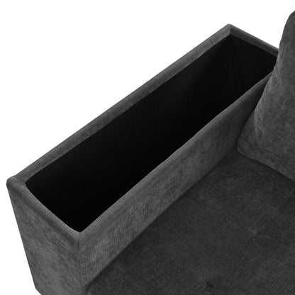 Sectional Sofa L-Shape Pull-Out Sleeper Polyester Gray 3 Seat 91 In