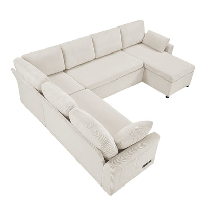 Convertible U-Shaped Sectional Sofa Bed With Reversible Chaise