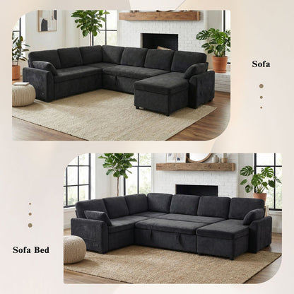 Convertible U-Shaped Sectional Sofa Bed With Reversible Chaise