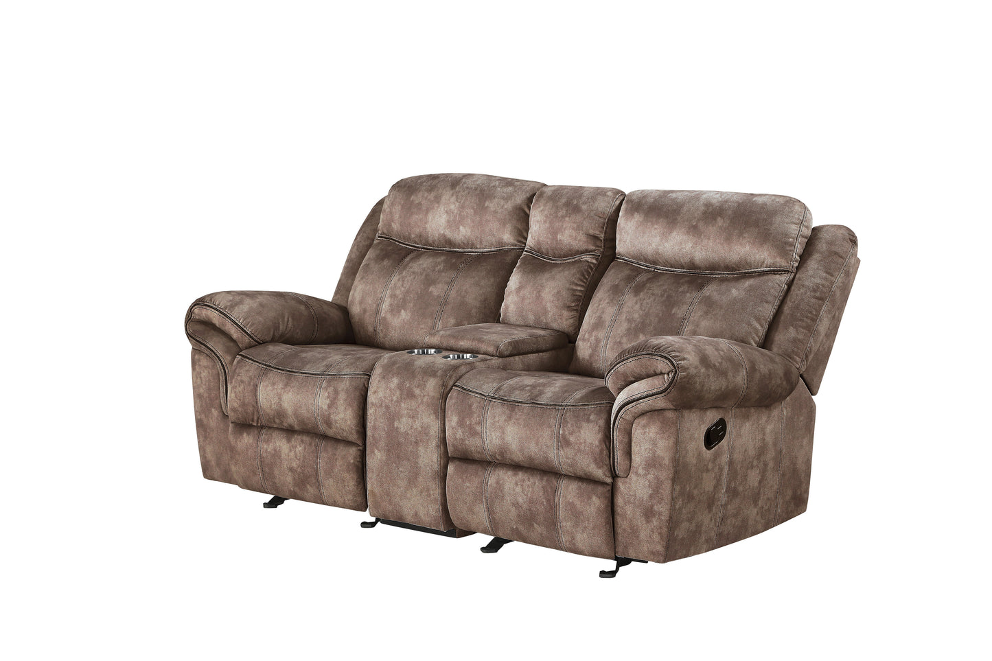 Zubaida Two Tone Chocolate Velvet Recliner Loveseat w/USB Port & Console
