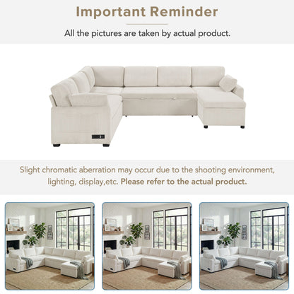 Convertible U-Shaped Sectional Sofa Bed With Reversible Chaise