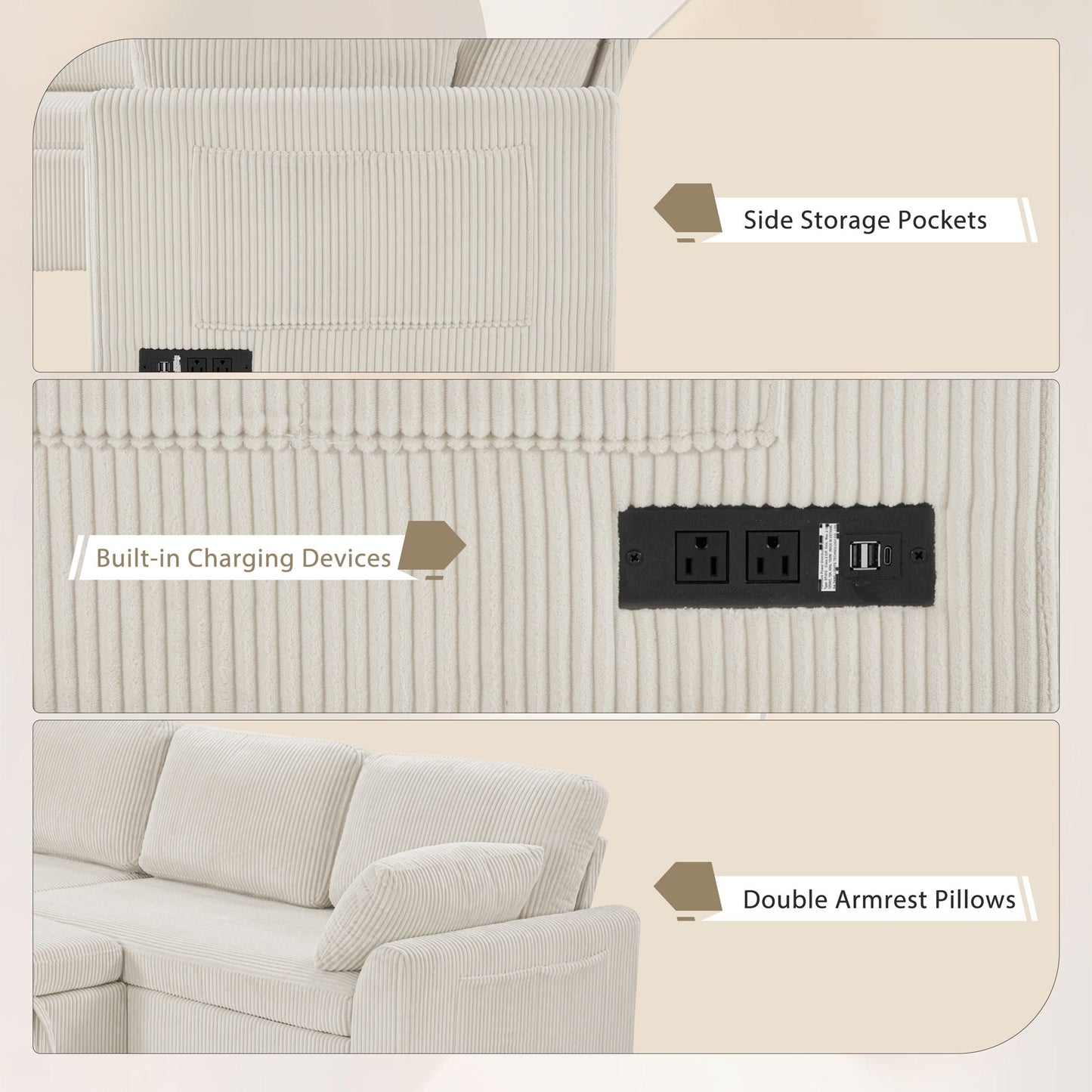 Convertible U-Shaped Sectional Sofa Bed With Reversible Chaise