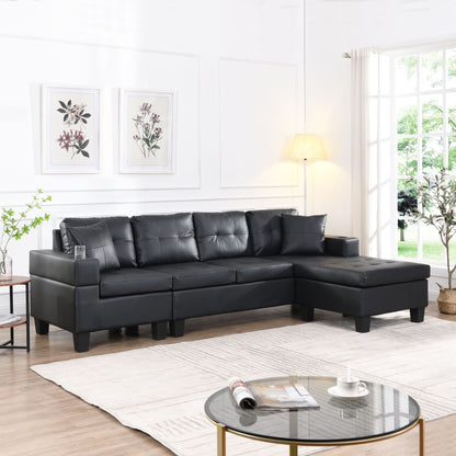 Modern Sectional Sofa Set With L Shape Chaise Lounge, Cup Holder, 4 Seat