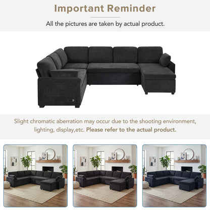 Convertible U-Shaped Sectional Sofa Bed With Reversible Chaise