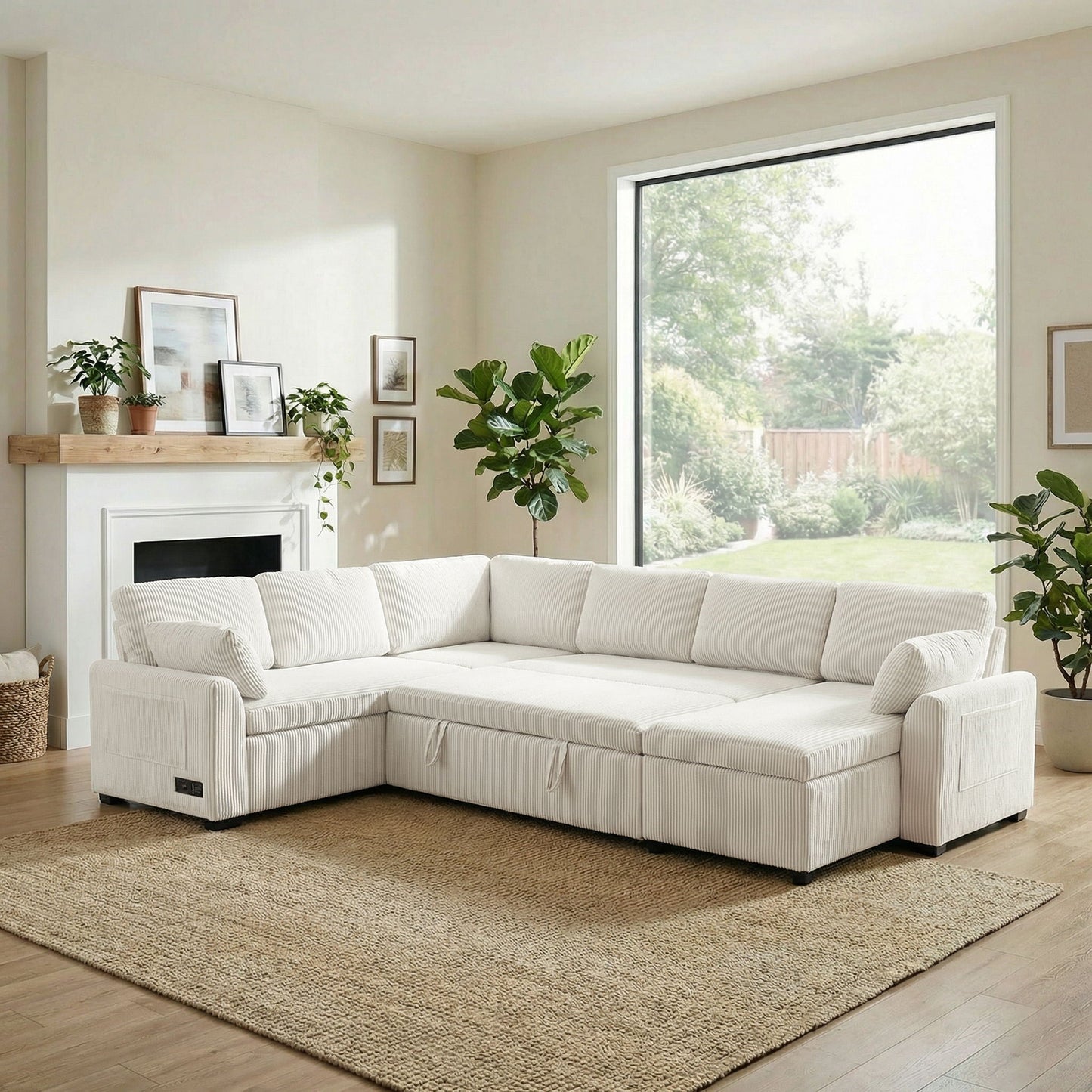 Convertible U-Shaped Sectional Sofa Bed With Reversible Chaise