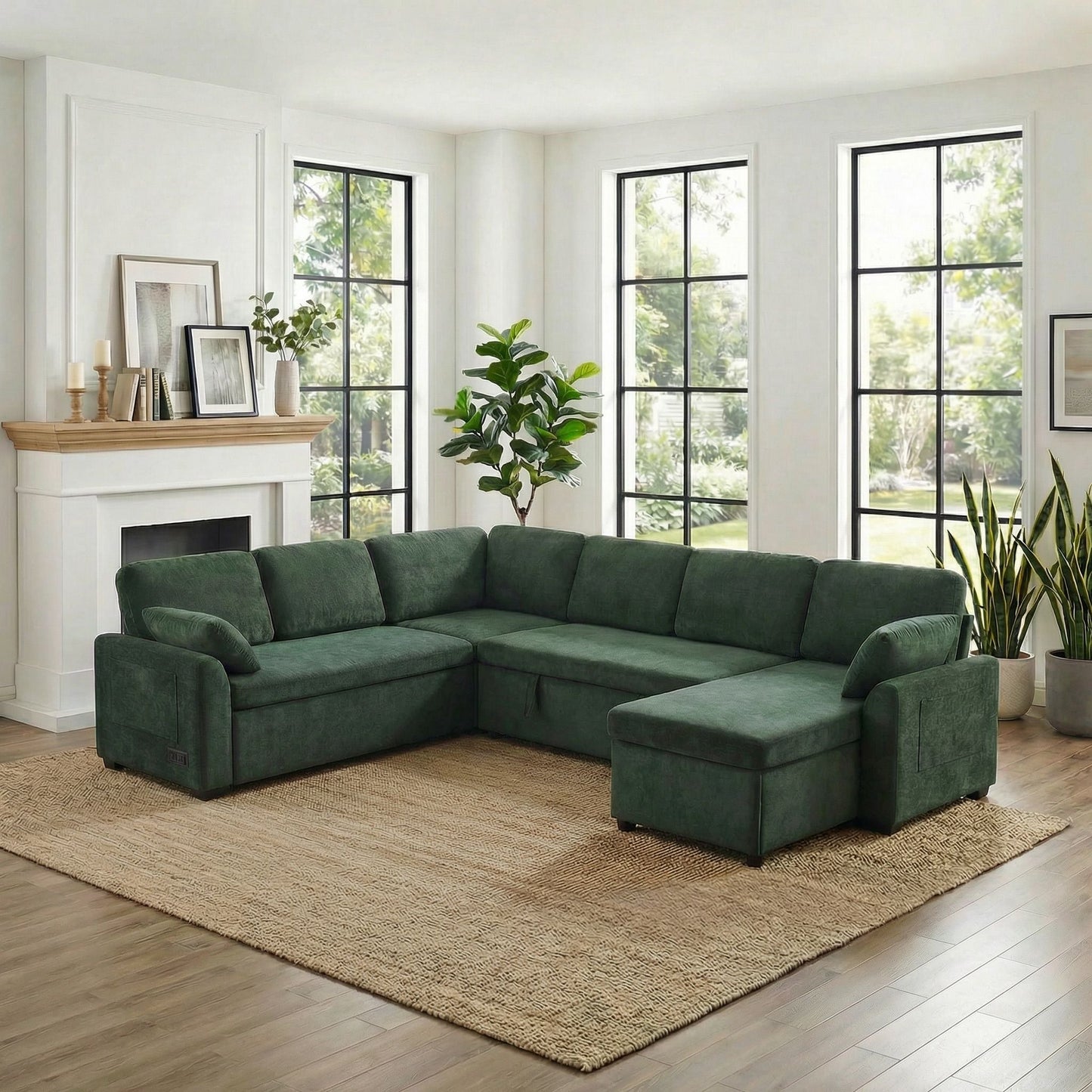 Convertible U-Shaped Sectional Sofa Bed With Reversible Chaise