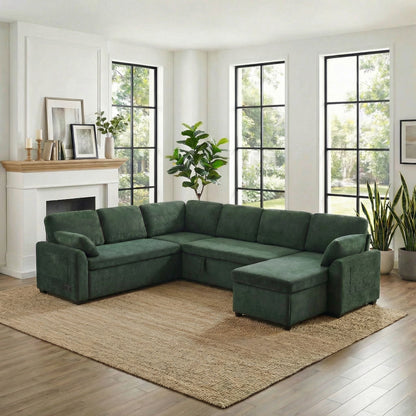 Convertible U-Shaped Sectional Sofa Bed With Reversible Chaise