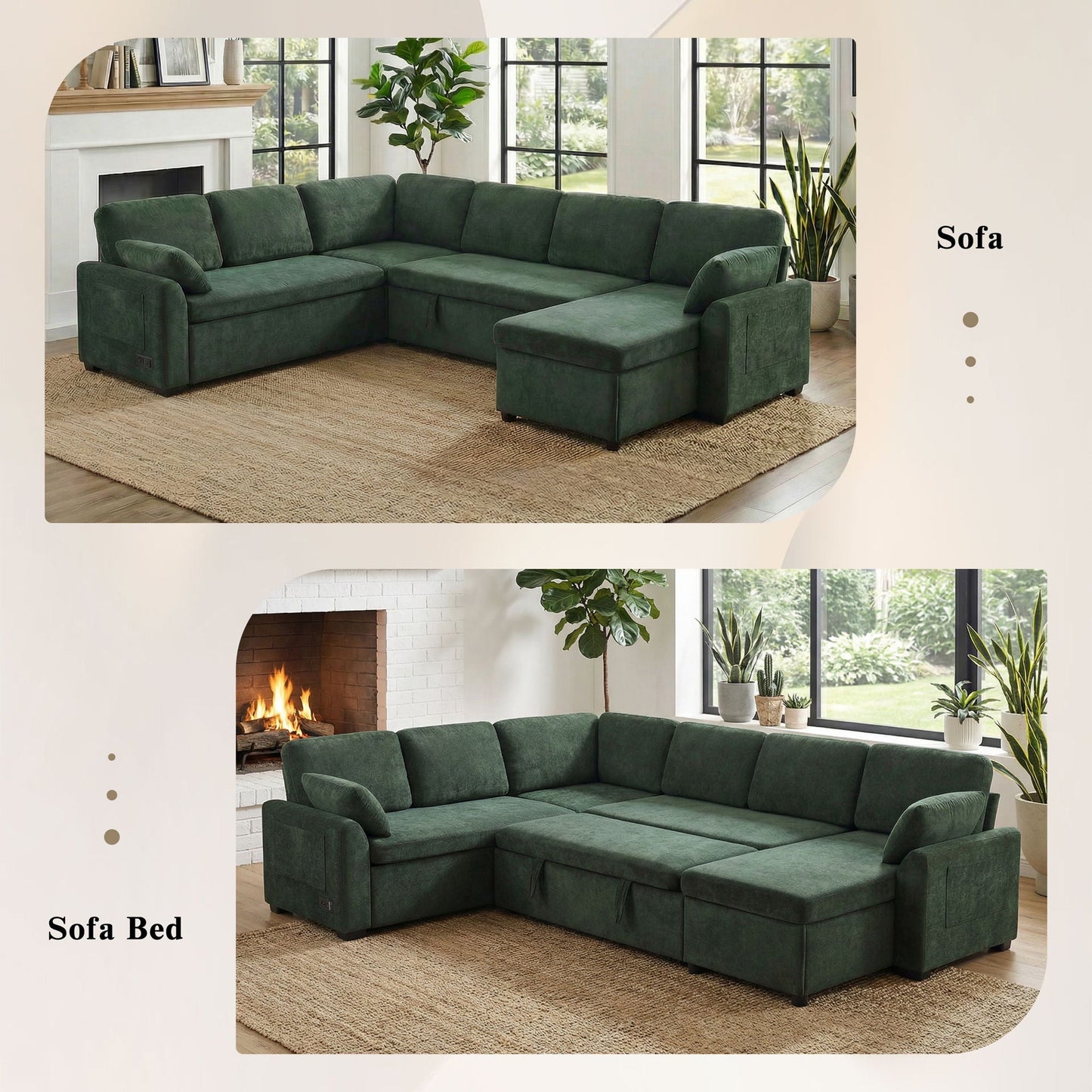 Convertible U-Shaped Sectional Sofa Bed With Reversible Chaise