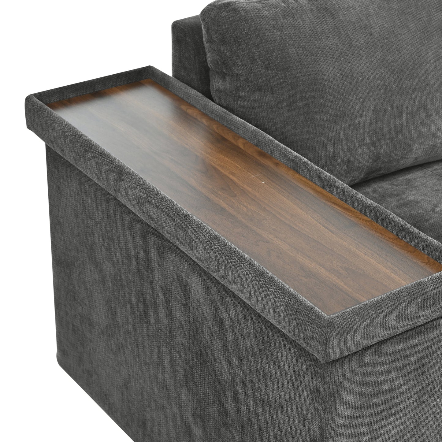 Sectional Sofa L-Shape Pull-Out Sleeper Polyester Gray 3 Seat 91 In