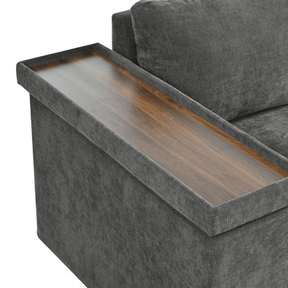 Sectional Sofa L-Shape Pull-Out Sleeper Polyester Gray 3 Seat 91 In