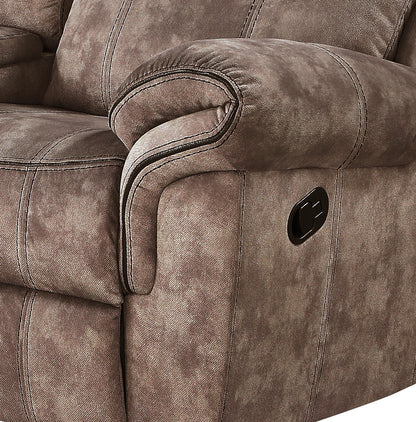Zubaida Two Tone Chocolate Velvet Recliner Loveseat w/USB Port & Console