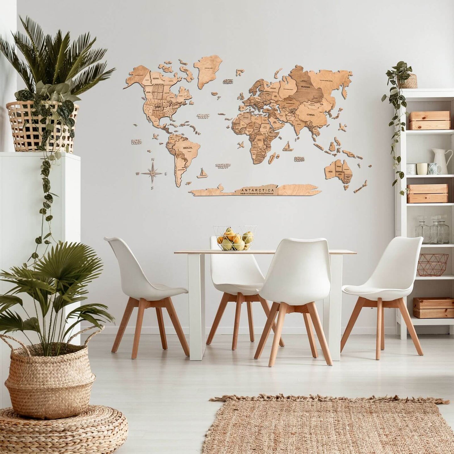 3D Wooden World Map Light